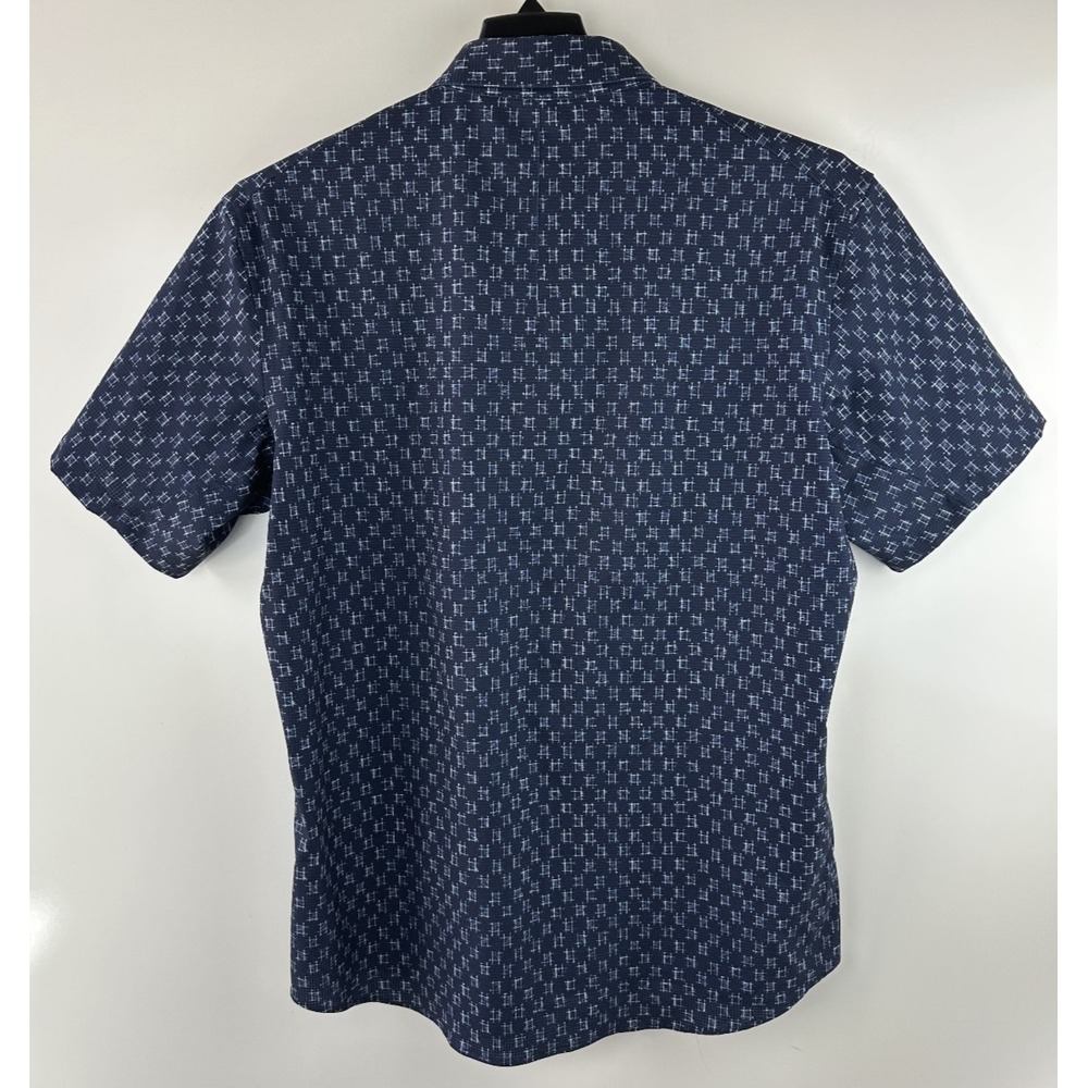 Lululemon Airing Easy Short Sleeve Buttondown IKat Check White Navy Shirt XL EUC - Picture 8 of 11